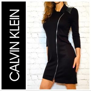 Black Knit Full Zipper + Leather Dress